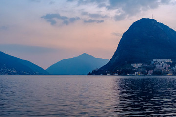 Fototapeta na wymiar Lake Lugano at Dusk