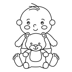 cute little baby boy with teddy bear vector illustration design