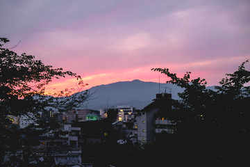 Colorful Sunset sky over Kyoto, Japan