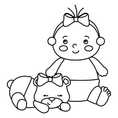 cute little baby girl with teddy bear vector illustration design