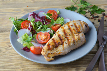 grilled chicken fillet with vegetable salad