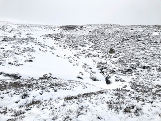Scottish snowy mountain landscape. Cairngorms National Park, Scotland..