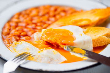rustic english baked beans egg toast breakfast