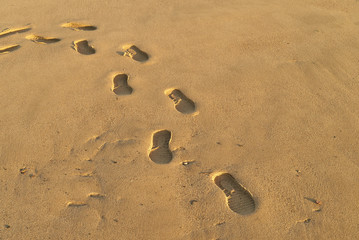 Fototapeta na wymiar footprints of shoes in the sand of a beach