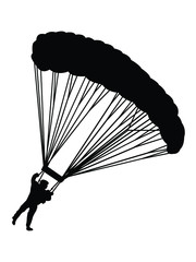 silhouettes of man playing with parachute. vector art..