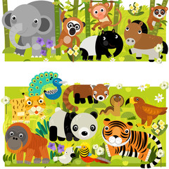 cartoon scene with different asian animals in the forest illustration