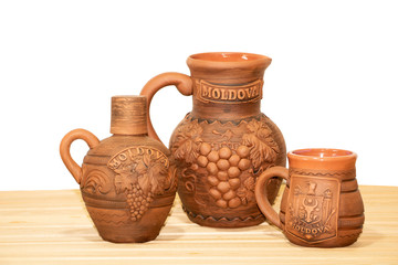 Souvenir from Moldova - Ceramic jugs on white background