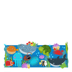 Naklejka premium cartoon scene with different sea or ocean animals in the coral reef illustration