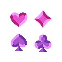 Pink and purple gemstone playing card symbols flat icons