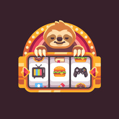 Cute sloth with a slot machine. Funny illustration about procrastination