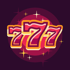 777 symbol on red background. Casino flat illustration