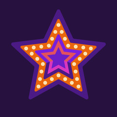 Purple star retro marquee light frame flat illustration