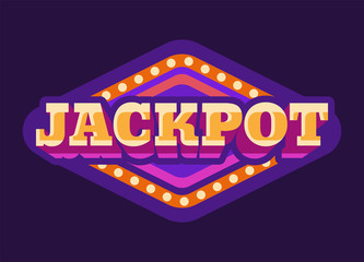 Jackpot casino purple rhombus retro sign flat illustration