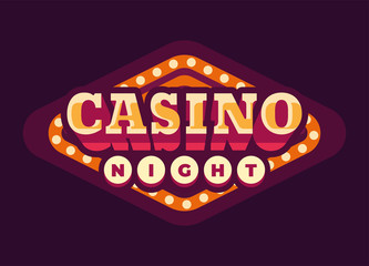 Casino night red rhombus retro sign flat illustration