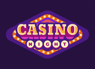 Casino night purple rhombus retro sign flat illustration