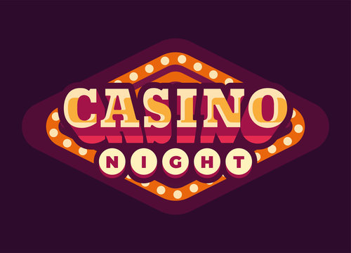 Casino night red rhombus retro sign flat illustration