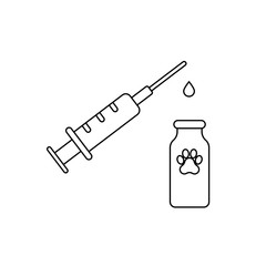 Syringe with the needle and bottle with antibiotic line icon vector illustration isolated on white background. Vaccine vial with syringe