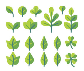 Collection of green spring leaf flat icons
