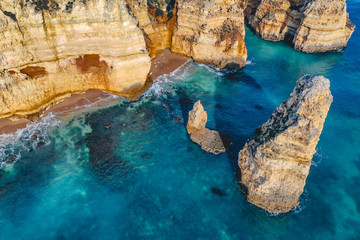 Aerial view of Ponta da Piedade in Algarve in Portugal
