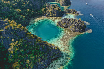 Fototapeta na wymiar Aerial view of the Twin Lagoon in coron island, Palawan, Philippines