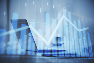 Fototapeta premium Multi exposure of forex graph and work space with computer. Concept of international online trading.