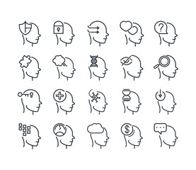 alzheimers disease neurological brain medical condition icons set line style icon