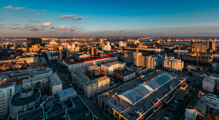 Fototapeta na wymiar Aerial view of Voronezh downtown in the evening