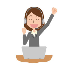 コールセンター　テレアポ　問い合わせ　女性　ガッツポーズ