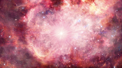 Artistic 3d rendering illustration of bright stars in a multicolored nebula space