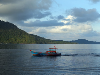 Anambas Islands Indonesia - colorful fishing boat cruising along