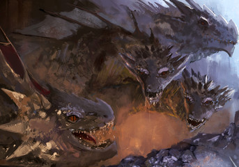 Artistic 3d rendering illustration of a group of dragons