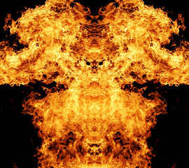 Artistic 3d illustration of a fiery demon on a black background