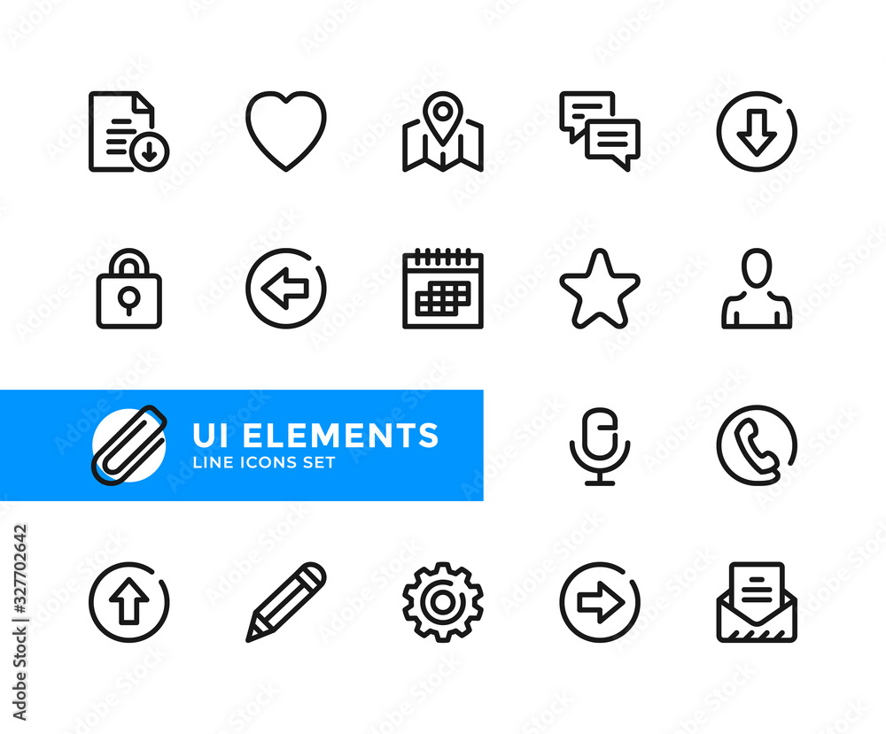 Poster ui elements vector line icons. simple set of outline symbols, graphic design elements. pixel perfect