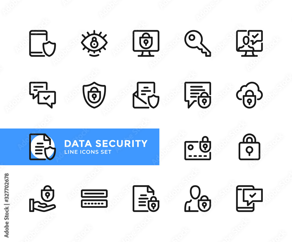 Poster data security vector line icons. simple set of outline symbols, graphic design elements. pixel perfe