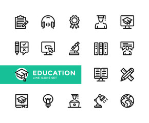 Education vector line icons. Simple set of outline symbols, graphic design elements. Pixel Perfect