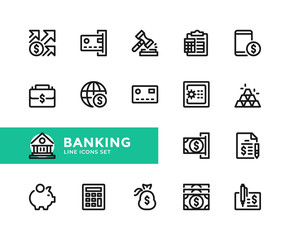 Banking vector line icons. Simple set of outline symbols, graphic design elements. Pixel Perfect