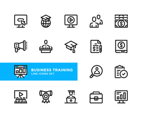 Business training vector line icons. Simple set of outline symbols, graphic design elements. Pixel Perfect