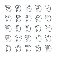 alzheimers disease neurological brain medical condition icons set line style icon