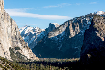 Yosemite National Park Valley, El Capitan from Tunnel View, Winter Season, Mariposa County, Western Sierra Nevada mountains, California, United States of America.