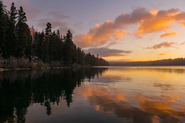 colorful sunrise on a calm lake