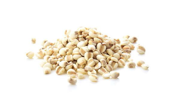 Pile of Job's tears ( Adlay millet) in mountain shape isolated on white background.