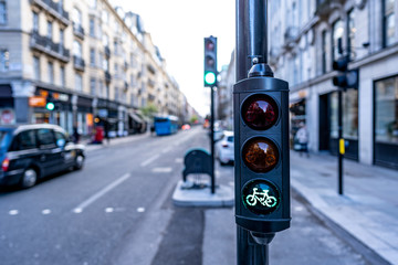 green cycle traffic light in the city of London
