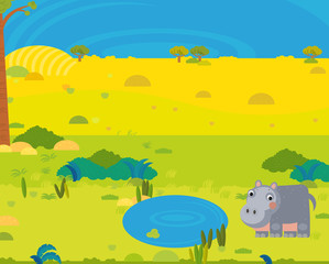 Obraz na płótnie Canvas cartoon africa safari scene with cute wild animal by the pond illustration