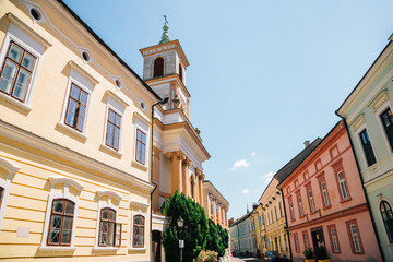 Fototapeta na wymiar Castle district colorful buildings in Veszprem, Hungary