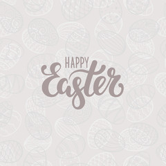 Happy Easter lettering on seamless background of doodle eggs. design for holiday greeting card, invitation, posters, banners of the happy Easter day