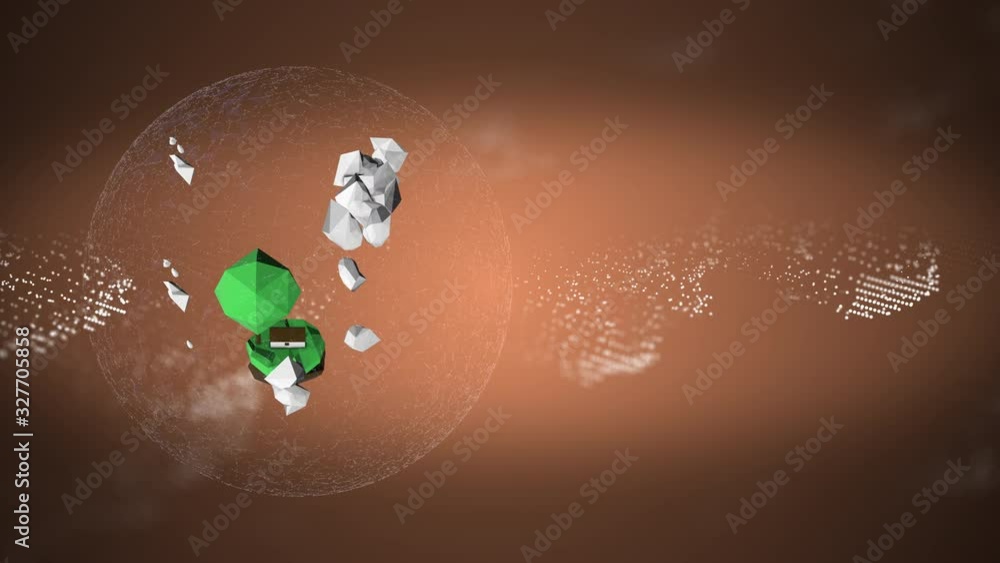 Poster 3d animation of rotating low poly island with alpha channel on brown background.