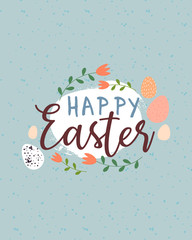 Happy easter floral spring holiday quote with eggs