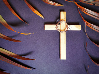 Lent Season,Holy Week and Good Friday concepts - photo of wooden cross in vintage background.