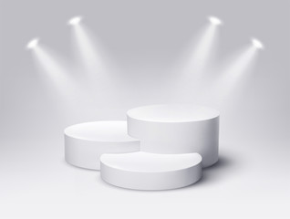 Round empty podium. Award ceremony concept. Stage backdrop. Vector illustration
