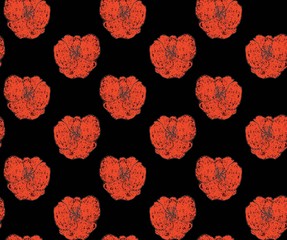 black and red textured abstract botanical poppy florals seamless vector pattern. vintage inspired